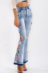 Full Size Fiore Ricamo Gamba larga Jeans