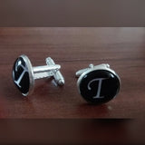 Men's  Monogram / Initial Cuff Links - Black & Silver (A-Z)