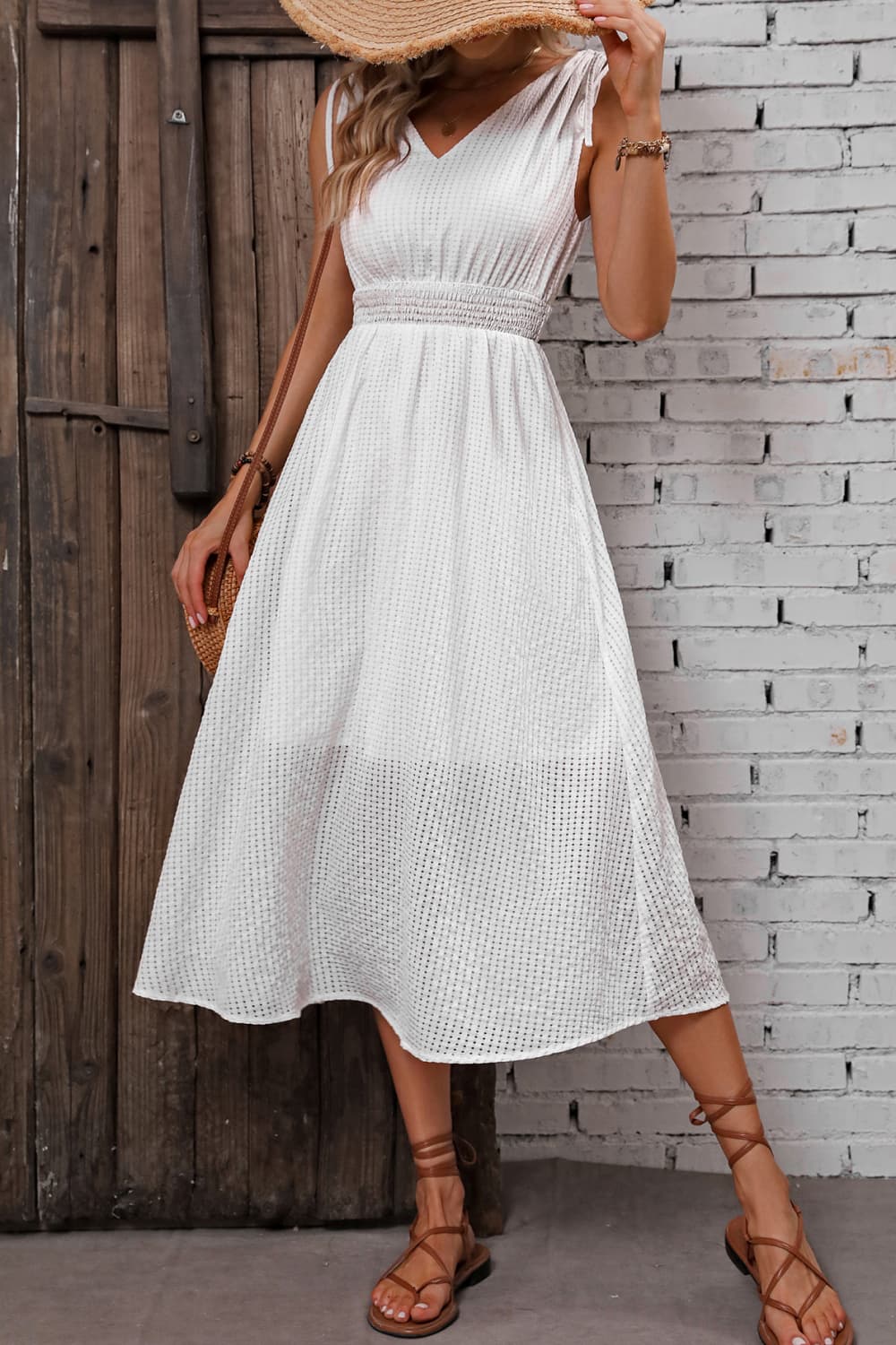 Uylees Boutique V-Neck Ruched Sleeveless Mini Dress