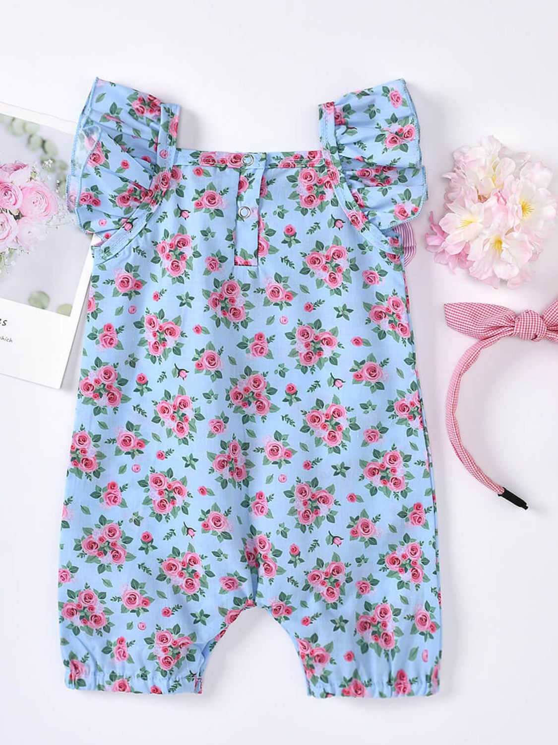 Uylee’s Boutique Baby Girl Printed Bow Detail Square Neck Romper