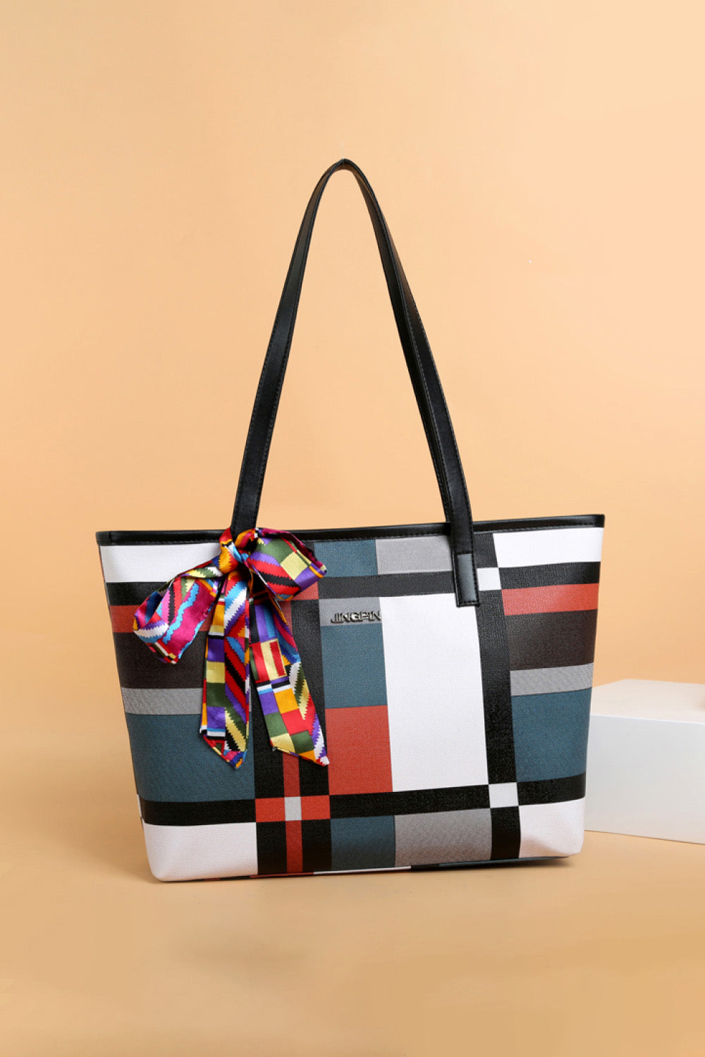 Uylee’s Boutique Color Block Tie Detail PU Leather Tote Bag