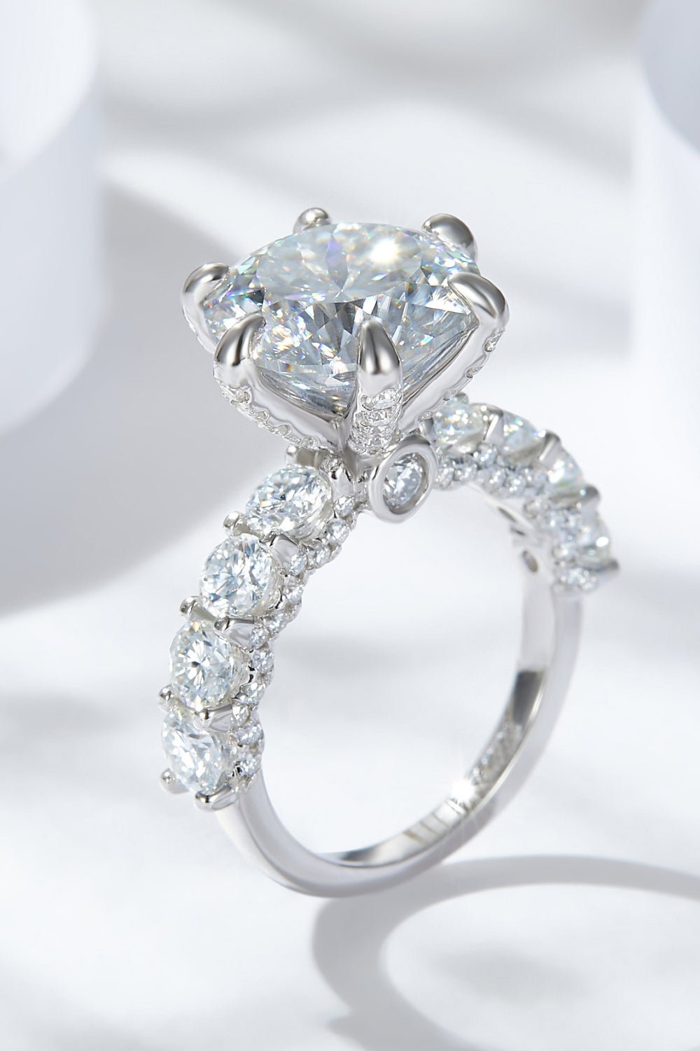 3-Carat Moissanite Platinum-Plated Side Stone Ring - Uylee's Boutique