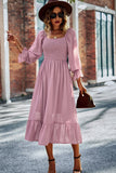 Uylee’s Boutique Swiss Dot Smocked Square Neck Dress