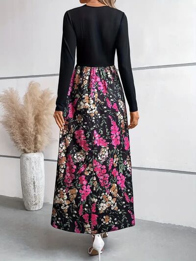 Floral Round Neck Long Sleeve Maxi Dress