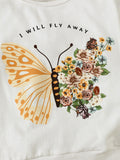 I Will FLY AWAY バタフライ グラフィック T シャツとフローラル プリント フレア パンツ キット