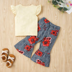 Uylee's Boutique Graphic Tie Hem Top and Floral Flare Pants Set