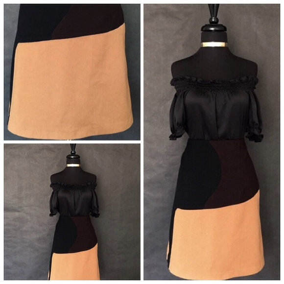 Harve Benard Brown Tone Color Block Skirt, US Size 8 - Gently Used