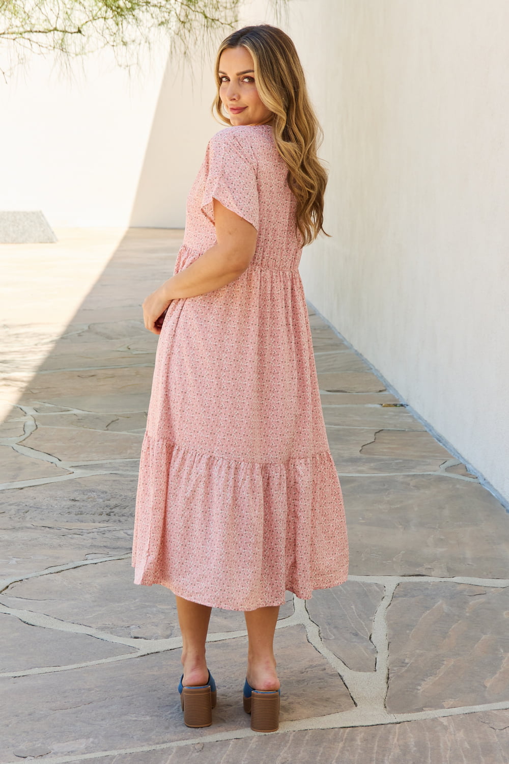Uylee’s Boutique HEYSON Spring Baby Full Size Kimono Sleeve Midi Dress in Peach