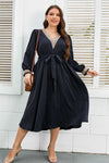 Uylees Boutique Plus Size Contrast Tie Waist Midi Dress