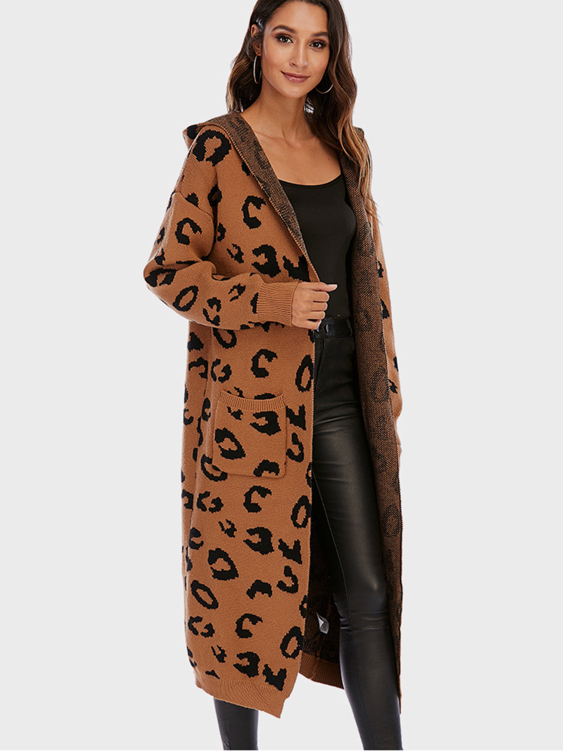 Leopard Hooded Cardigan with Pockets Uylee s Boutique