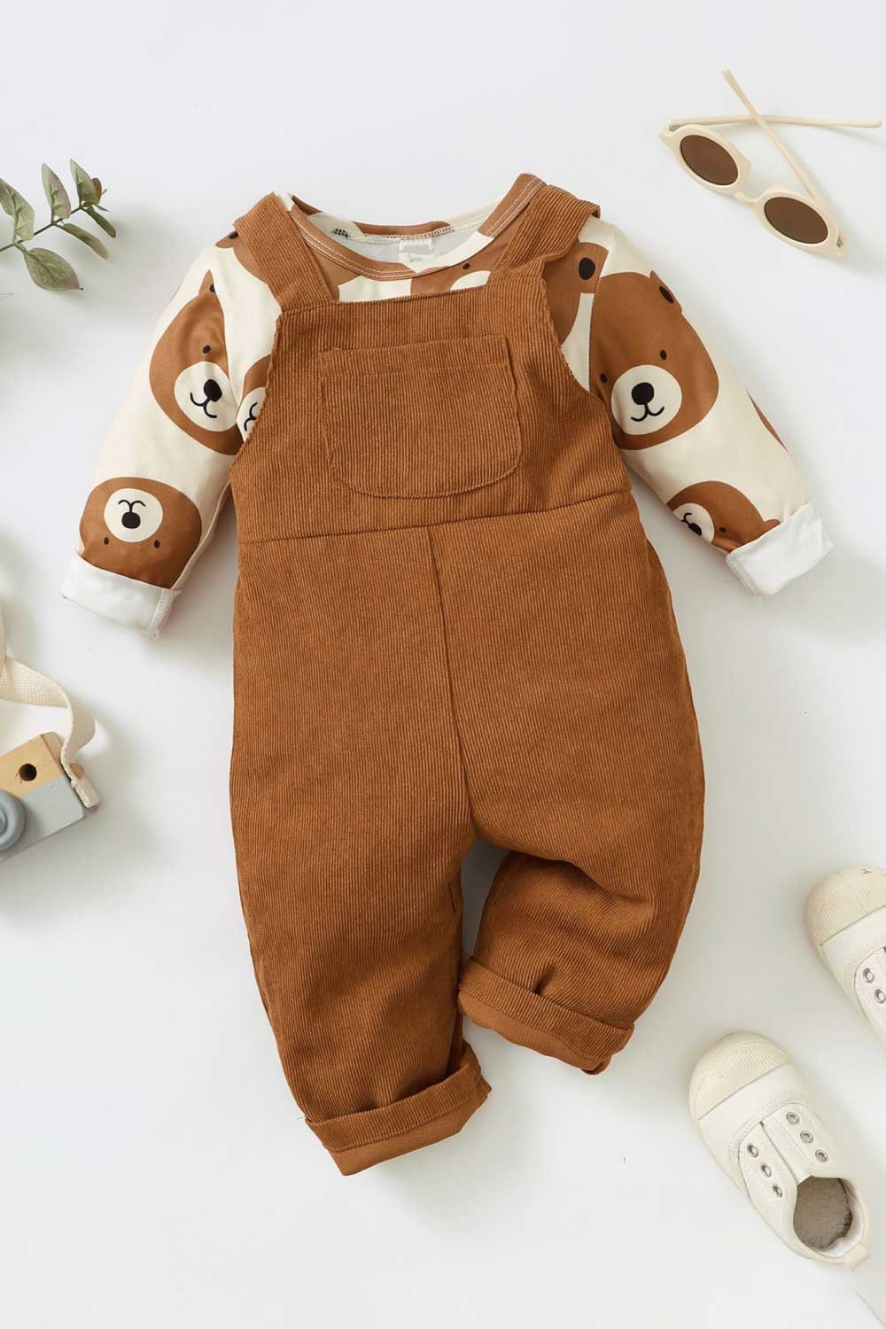 Uylee's Boutique Kids Bear Print Top and Overalls Set