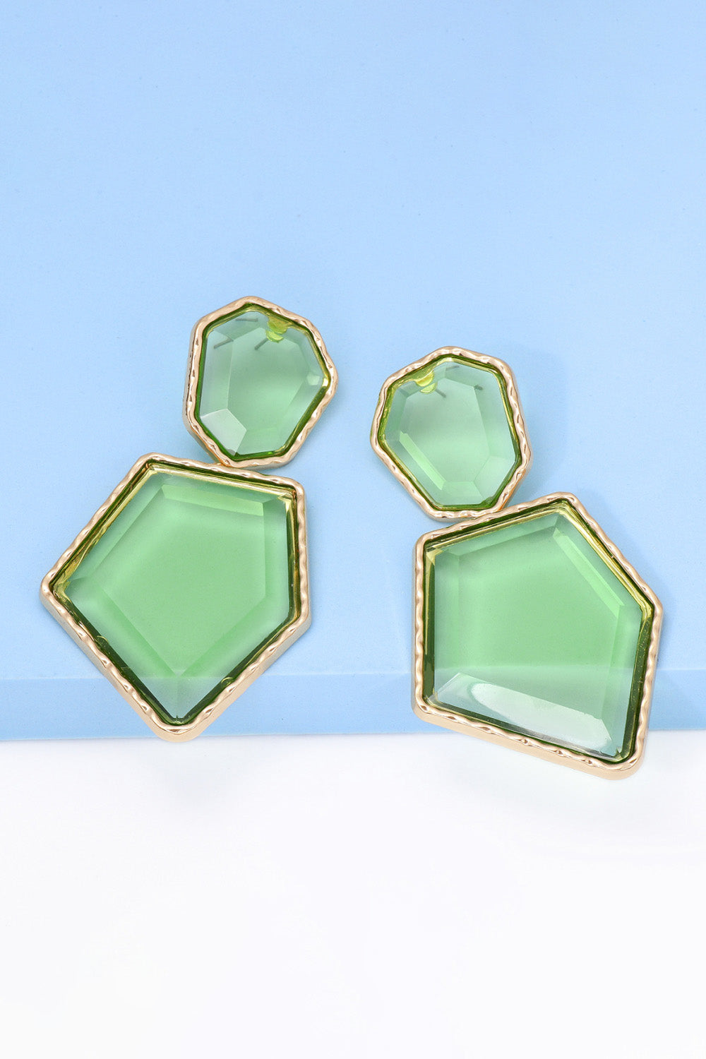 Geometrical Shape Zinc Alloy Frame Resin Dangle Earrings