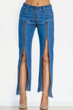 Zip Detail Slit Long Jeans