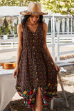 Uylee's Boutique Floral Print Bohemian Style V-neck Sleeveless Midi Dress