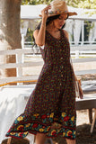 Uylee's Boutique Floral Print Bohemian Style V-neck Sleeveless Midi Dress