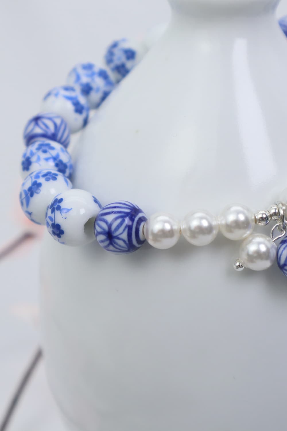 Hand-Drawing Ceramic Bead and Pearl Bracelet