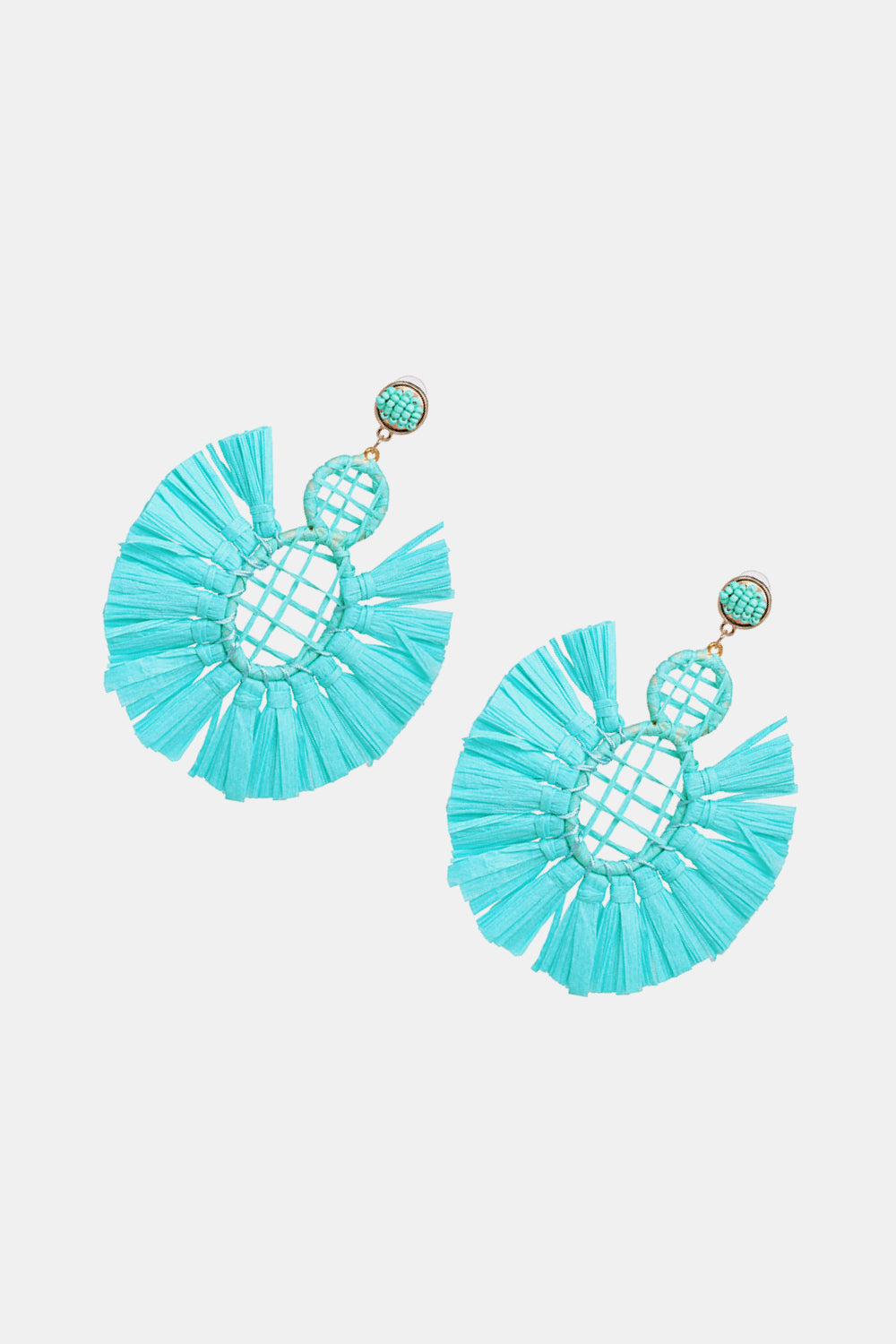 Raffia Grass Tassel Detail Dangle Earrings