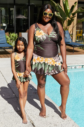 Marina West Swim Full Size Clear Waters Swim Dress in Aloha Brown (Mommy and Me Set)
