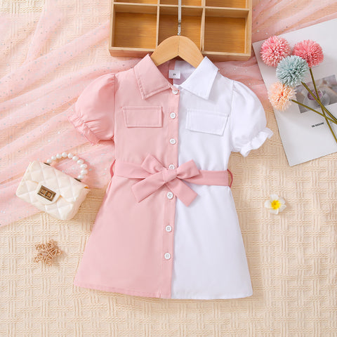 Uylee's Boutique Girls Two-Tone Belted Shirt Dress