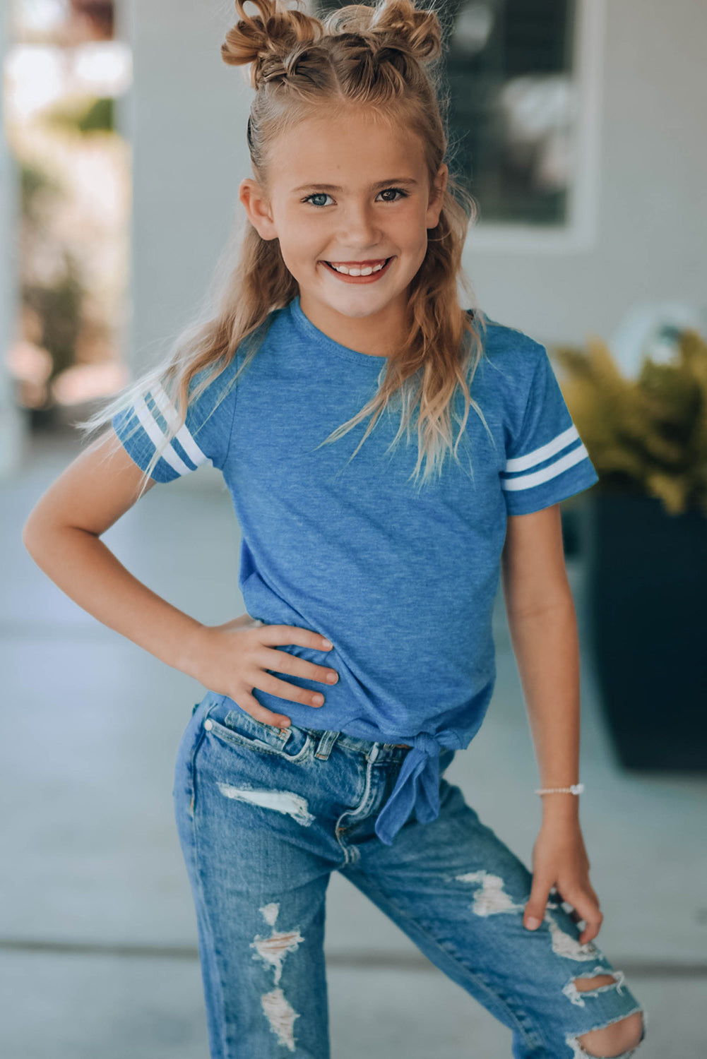 Uylee’s Boutique Girls Striped Tie Front T-Shirt (Mommy and Me Top)