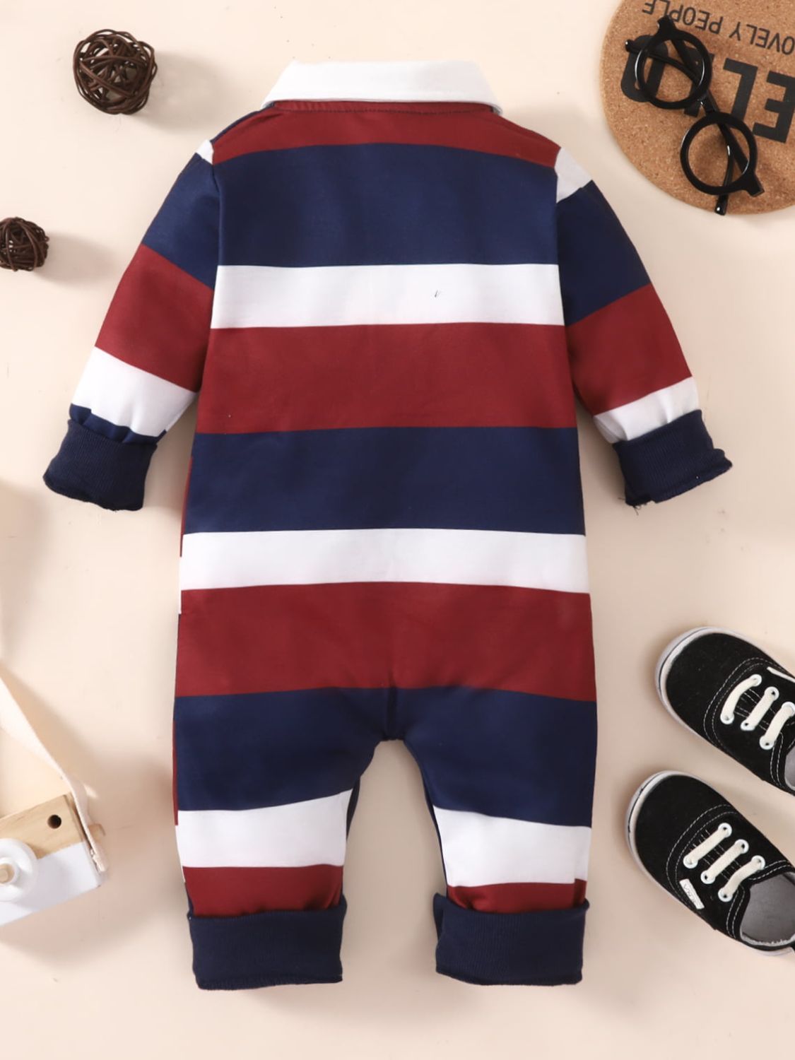 Baby Striped Collared Neck Jumpsuit