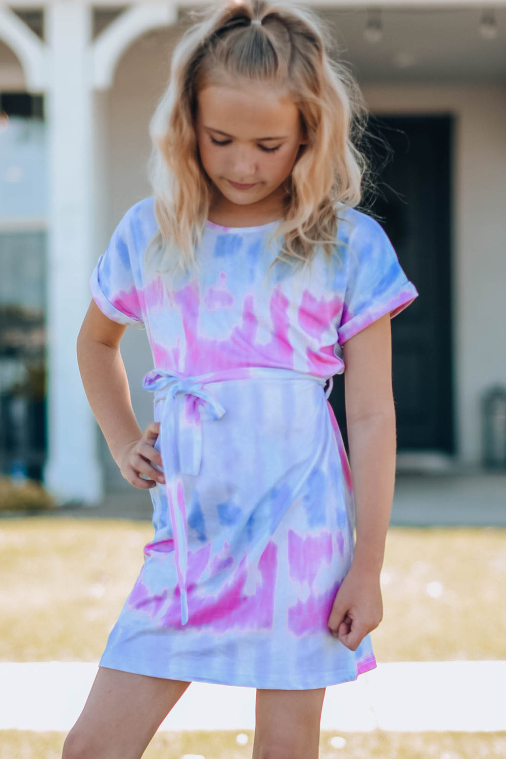 Uylee’s Boutique Girls Tie-Dye Belted T-Shirt Dressn (Mommy and Me)