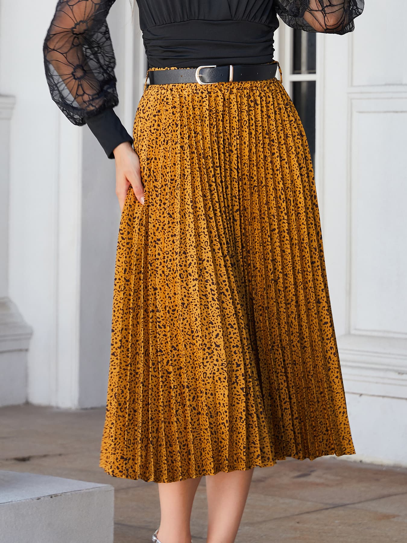 Leopard Print Pleated Midi Skirt Uylee s Boutique