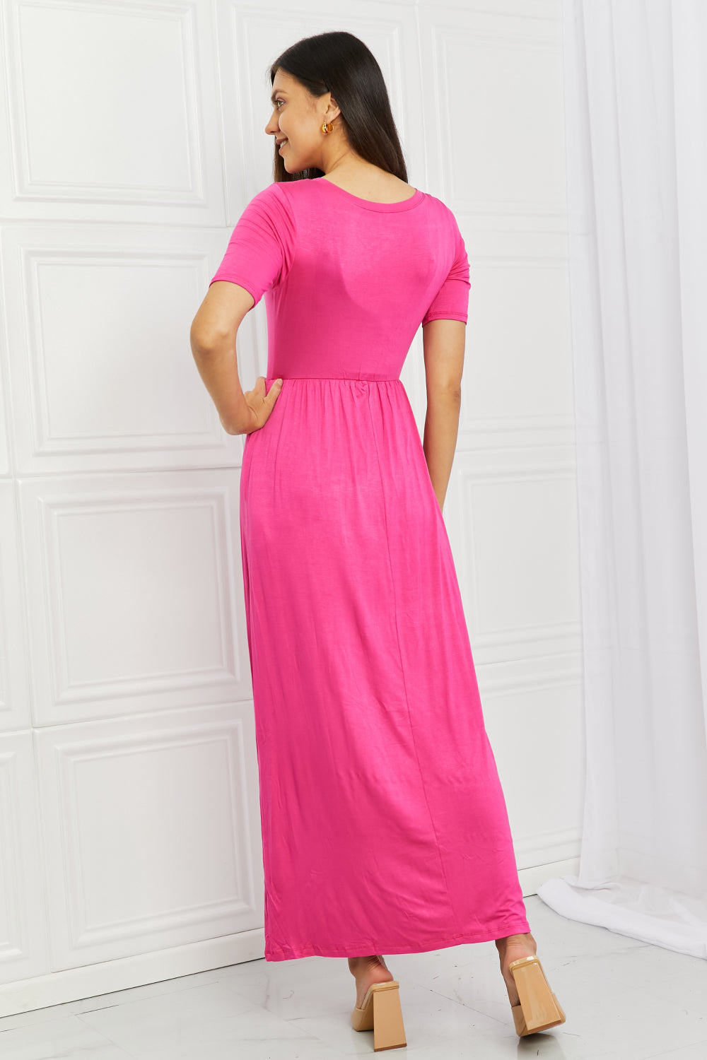 Celeste Sweetheart Full Size Short Sleeve Maxi Dress in Hot Pink