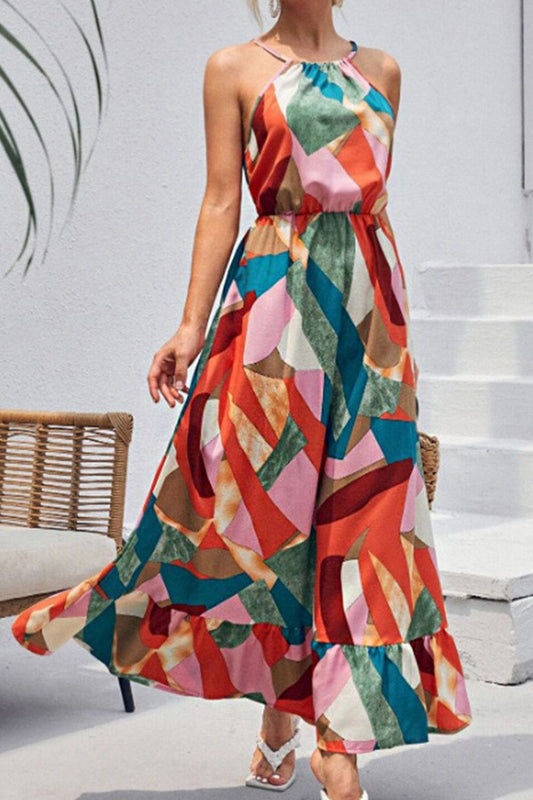 Uylee's Boutique Multicolored Tied Grecian Neck Maxi Dress