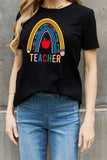 Simply Love フルサイズ TEACHER レインボー グラフィック コットン T シャツ