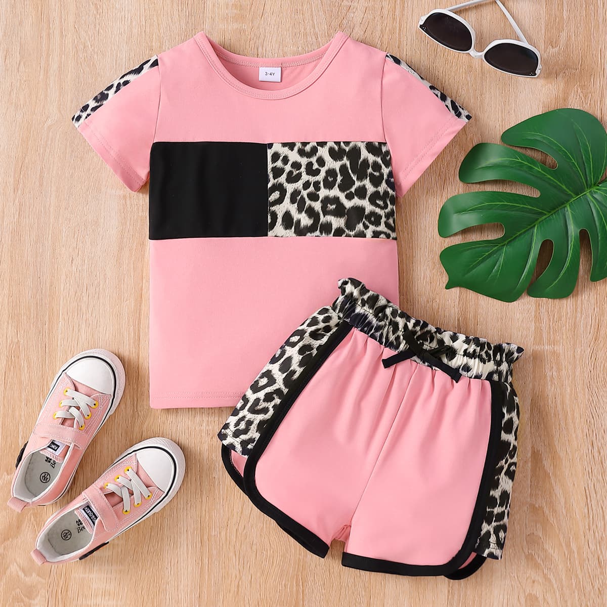 Leopard Round Neck Top and Shorts Set