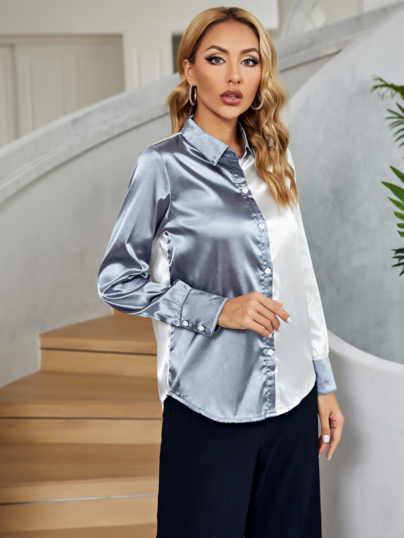 Uylee's Boutique Two-Tone Long Sleeve Collared Shirt