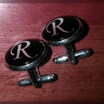 Men's  Monogram / Initial Cuff Links - Black & Silver (A-Z)