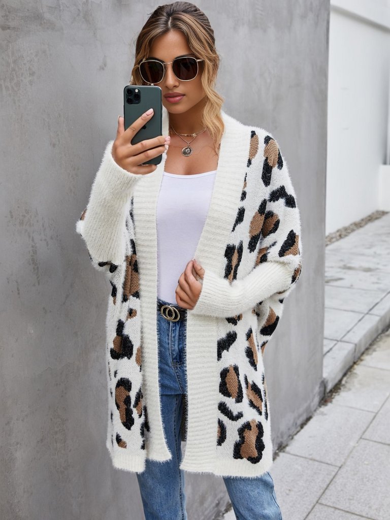 Leopard Pattern Fuzzy Cardigan