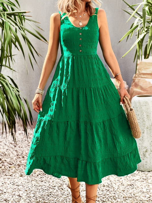 Contrast Lace Trim Decorative Button Sleeveless Night Dress – Uylee's  Boutique