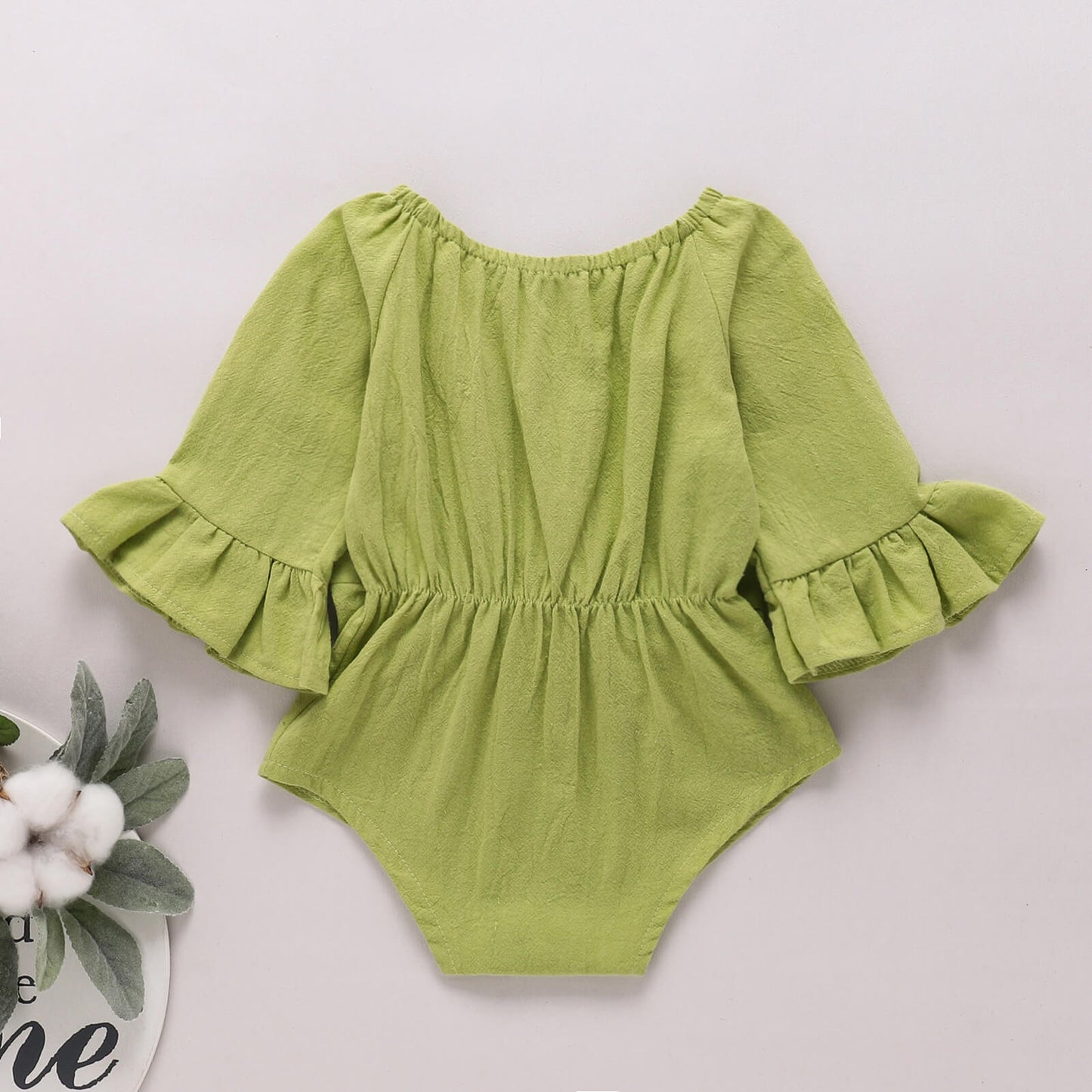 Baby Girl Lime Color Bow Detail Flounce Sleeve Bodysuit