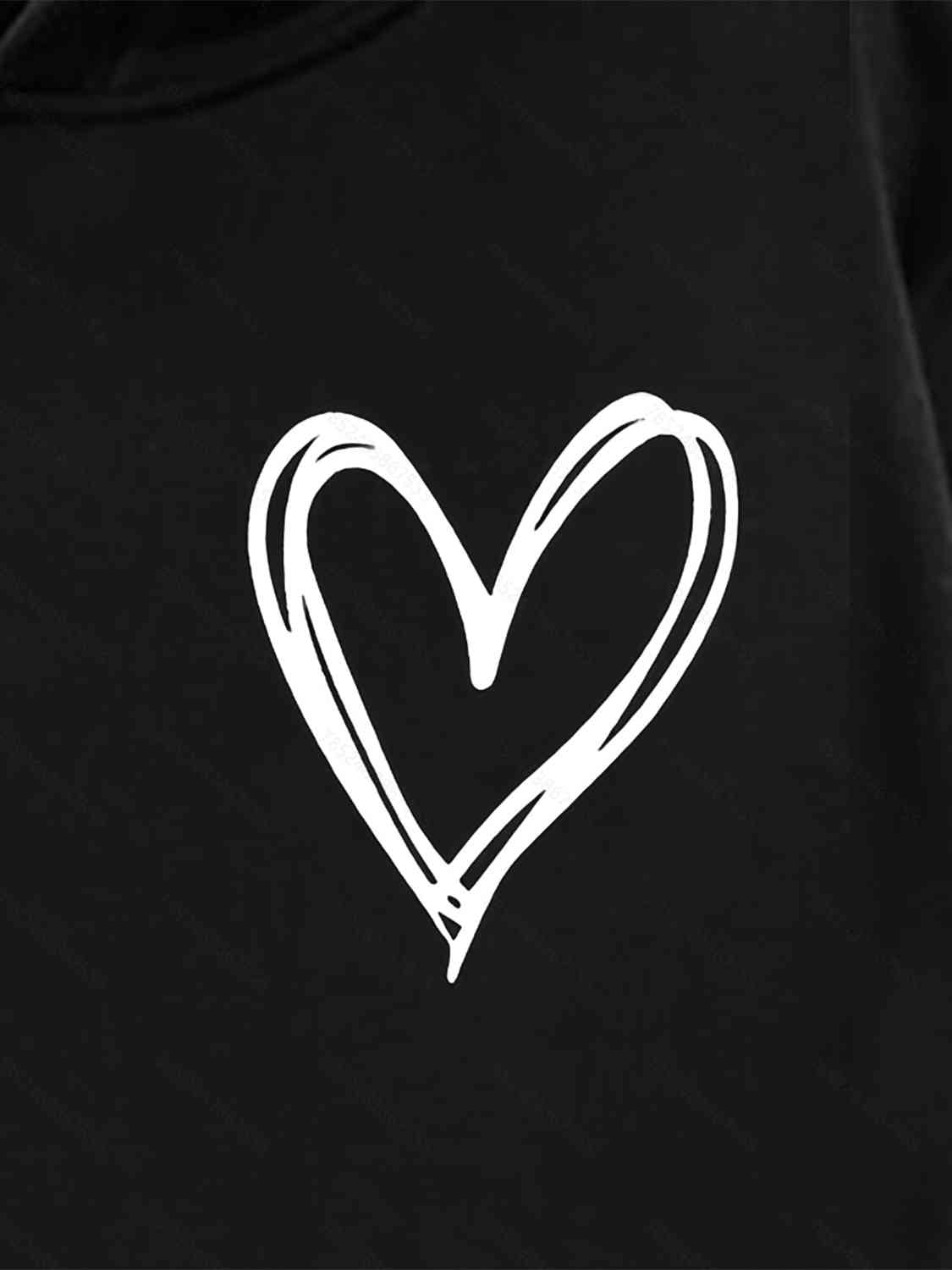 Heart Graphic Drawstring Hoodie with Pocket