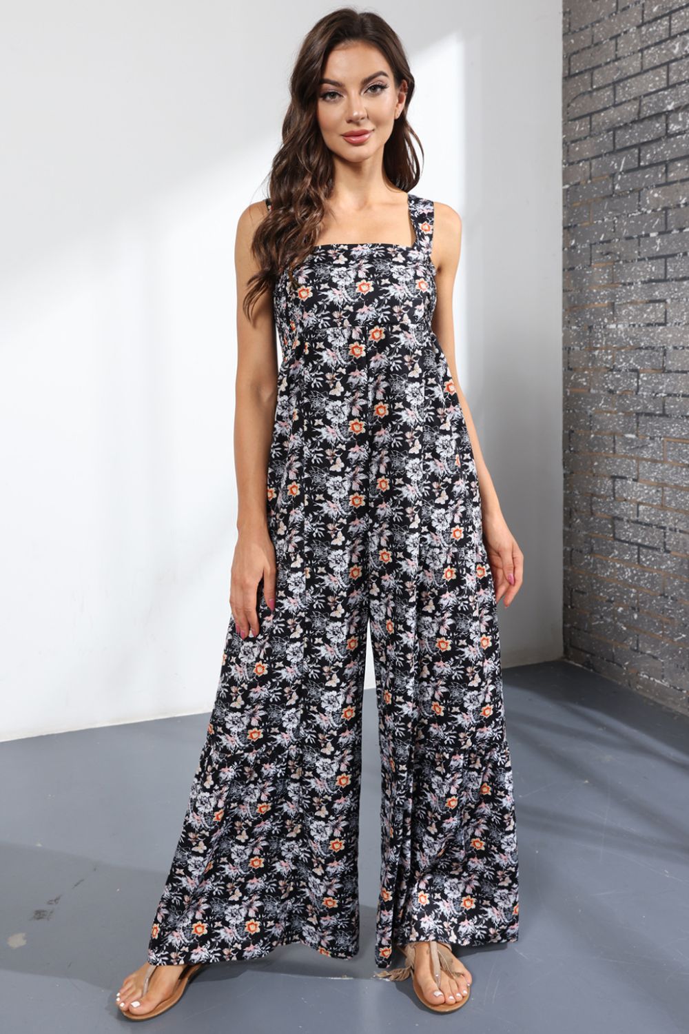 Uylee’s Boutique Floral Square Neck Wide Leg Jumpsuit