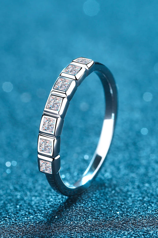 Uylees Boutique Moissanite Rhodium-Plated Half-Eternity Ring