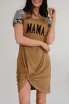 MAMA グラフィック ラウンドネック ツイストドレス