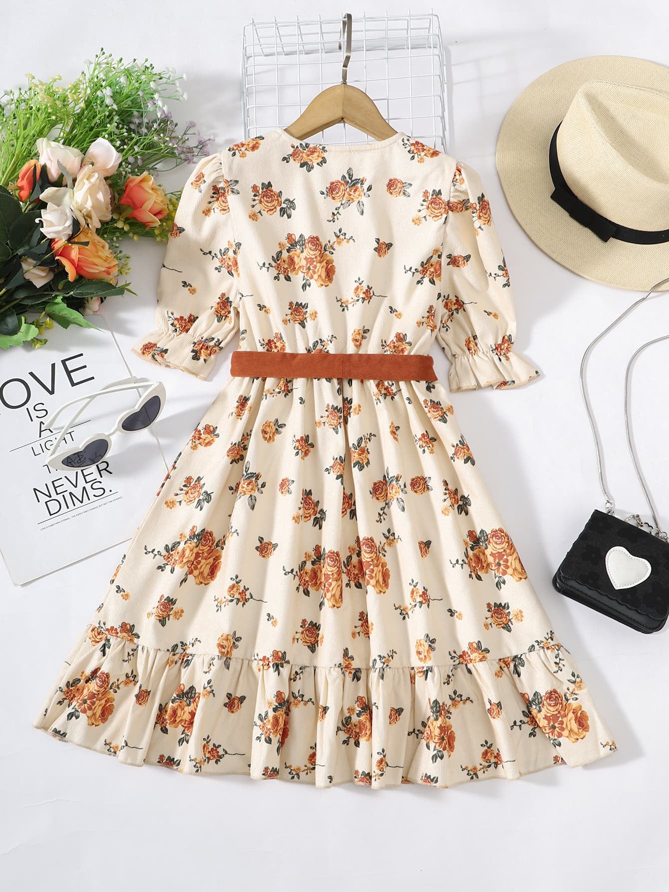Girls Floral Tied Puff Sleeve Dress, Age: 8 - 12 years old