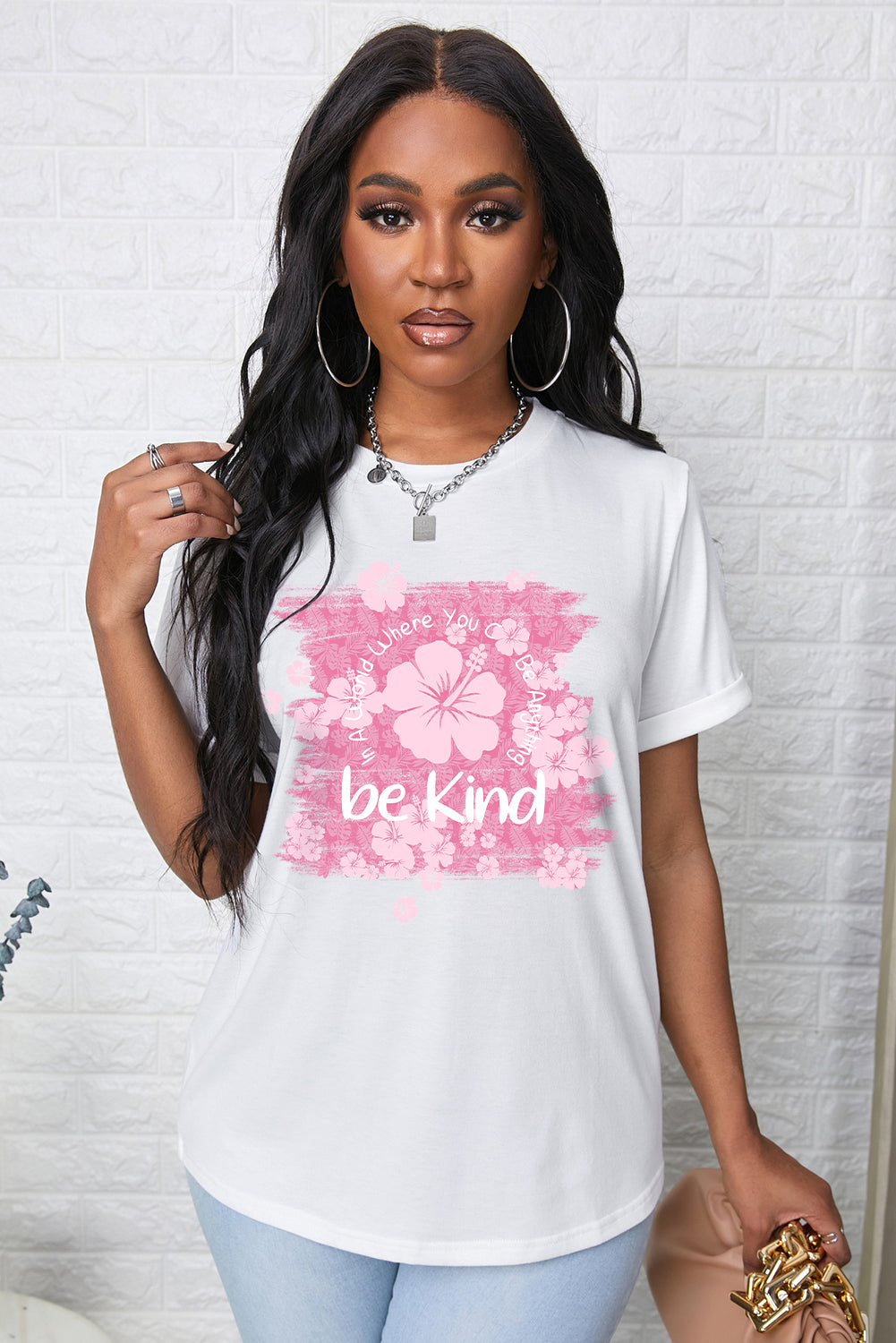 Uylee’s Boutique BE KIND Flower Graphic Round Neck Tee