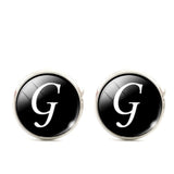 Men's  Monogram / Initial Cuff Links - Black & Silver (A-Z)