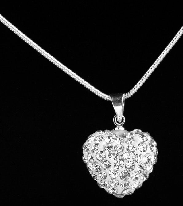 Rhinestone Heart Pendant & Silver Chain