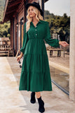 Collared Neck Long Sleeve Midi Dress