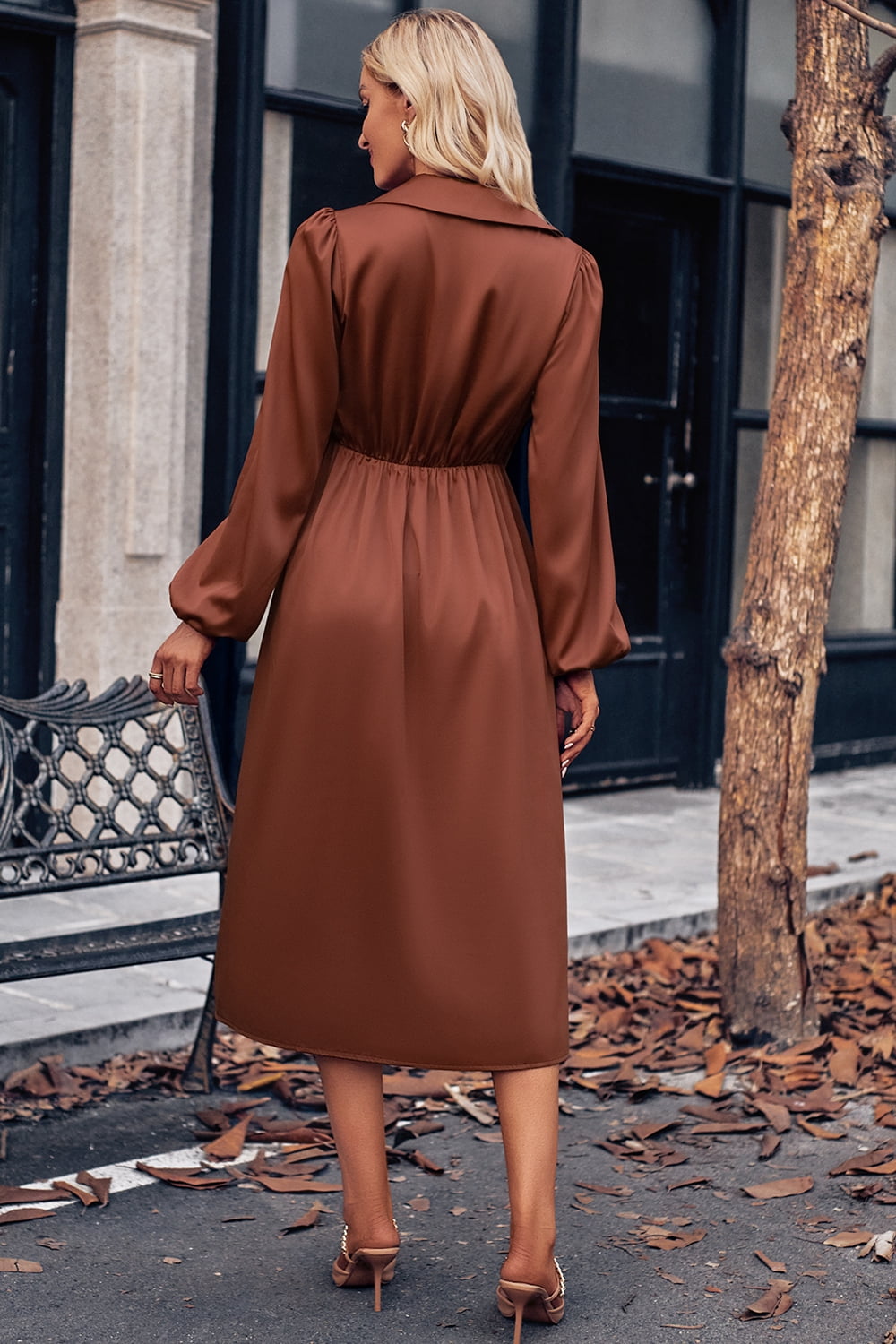 Missguided faux leather midi dress in brown