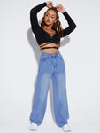 Button Fly Long Jeans