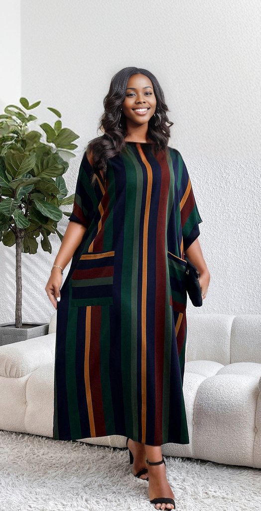 Plus Size Striped Maxi Dress with Pockets