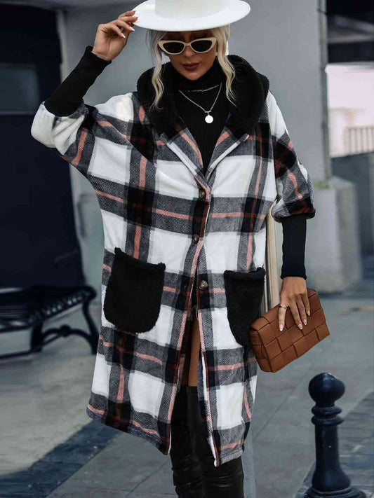 Plaid Button Down Hooded Jacket (S - XL)
