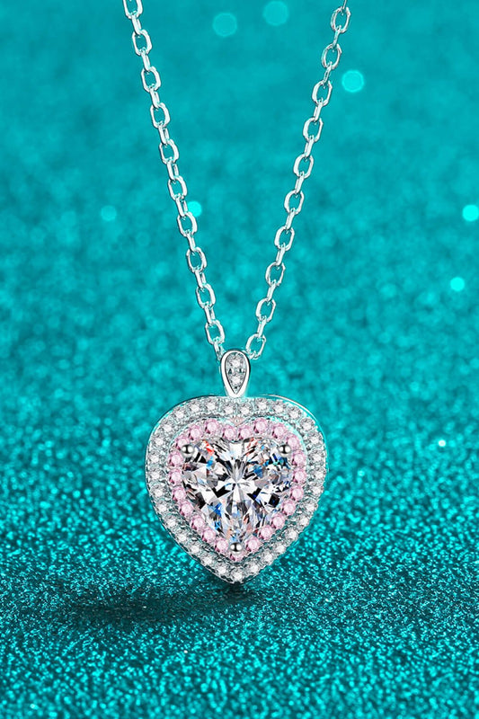 925 Sterling Silver 1 Carat Moissanite Heart Pendant Necklace - Uylee's Boutique